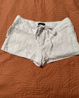 Sanctuary Womens Shorts Beige Tan White Paper Bag Waist M 100% Linen Cuffed