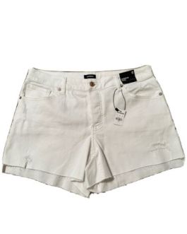 NWT Express Women’s Boyfriend Midi Mid Rise Distressed Jean Shorts Size 12